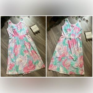 Lanz Originals Vintage Made in the USA Floral Sleeveless Wrap Dress with bow. 8